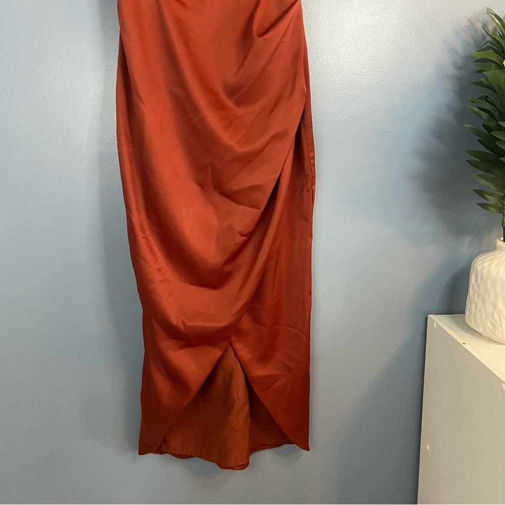Showpo Burnt Orange Satin Cowl Neck Midi Dress - Picture 7 of 10
